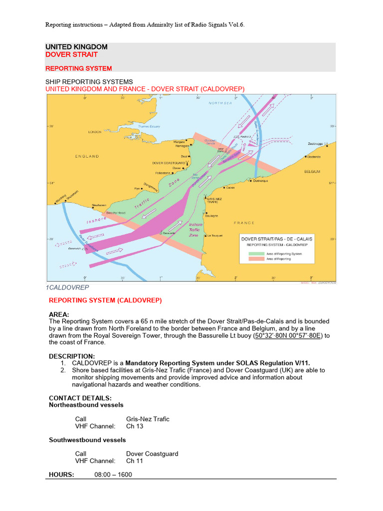 Reporting Instructions Dover Strait | PDF | Water Transport | Shipping