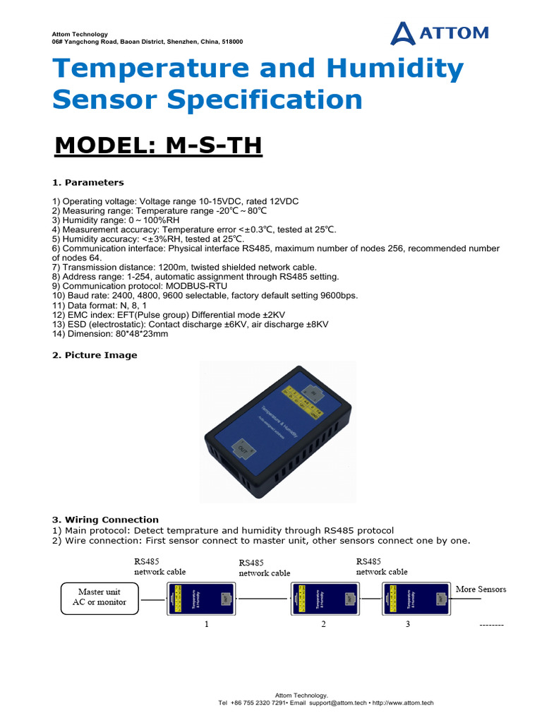Temperature and Humidity Sensor SPEC - M-S-TH | PDF