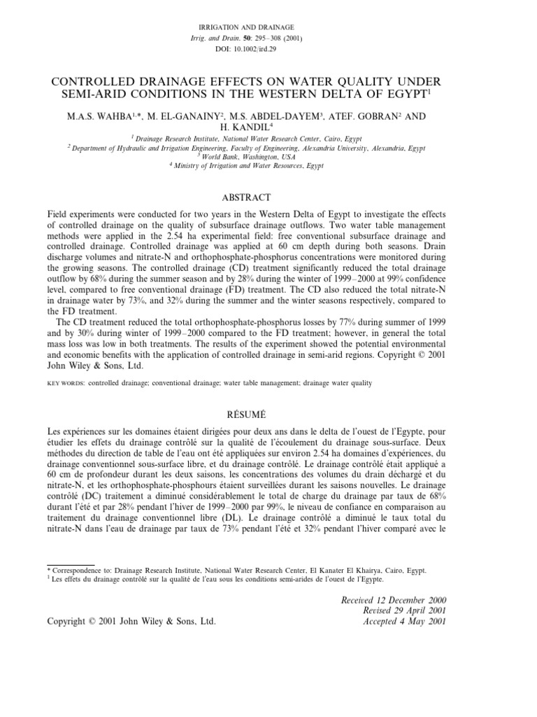 Controlled Drainage Effects On Water Quality Under | PDF