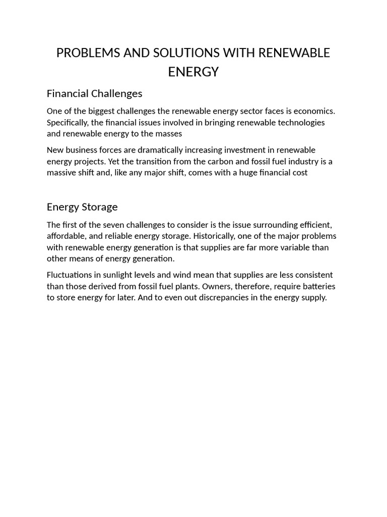 Problems and Solutions With Renewable Energy | PDF