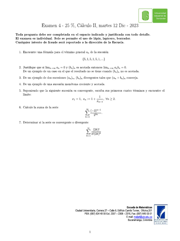 EjemploExamen SucesionesSeries (Cap4) | PDF