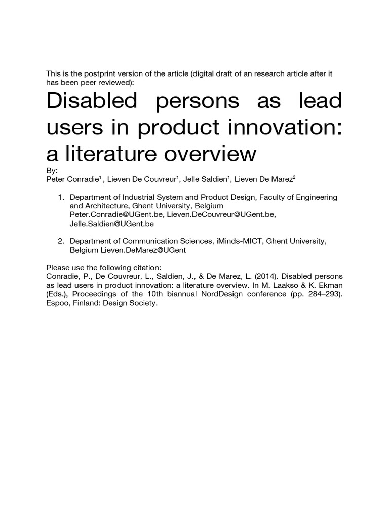 Disabled Persons as Lead Users in User Centred Product Innovation a ...