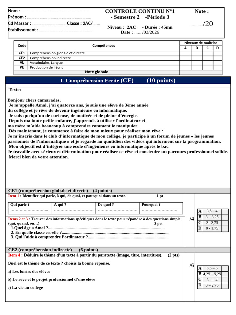 Gabarit - CC1 - Période3 - 2AC | PDF | Informatique
