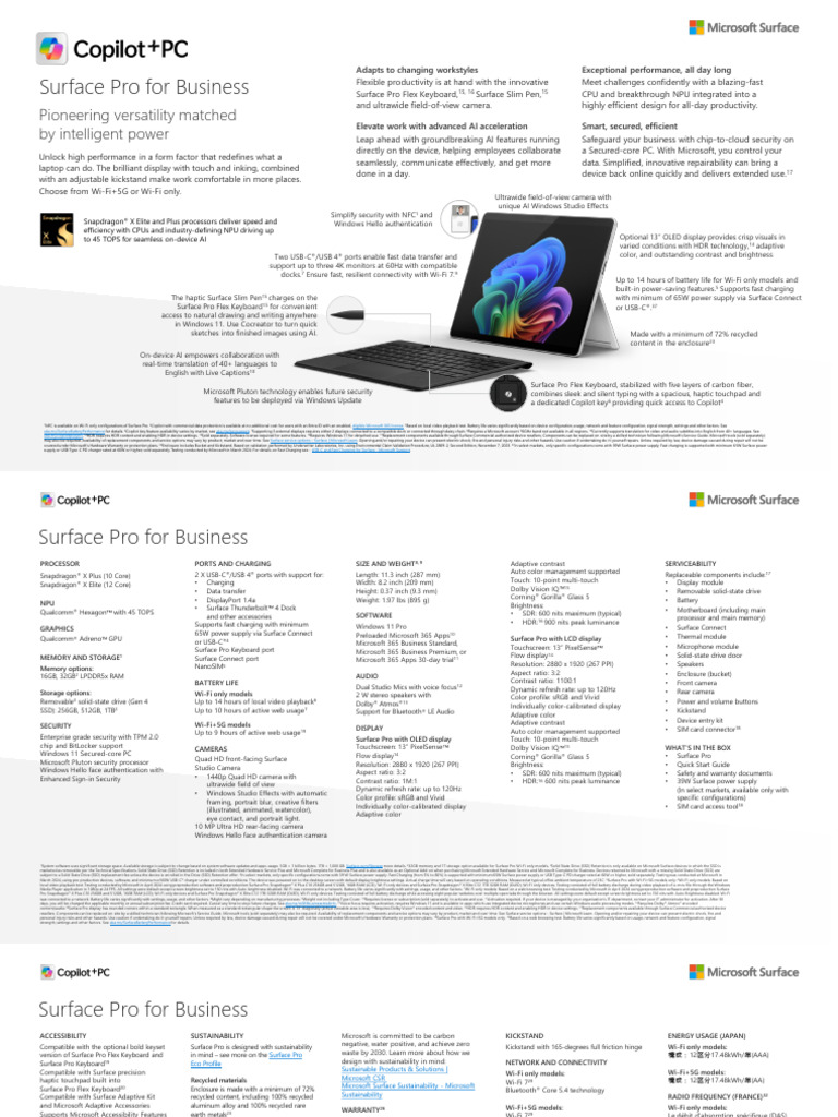 MSFT Echo Microsoft Surface Pro 11th Edition Fact Sheet | PDF | Windows ...