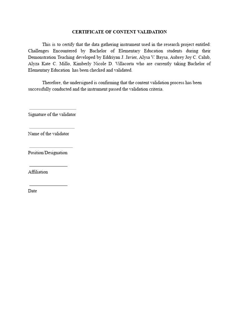Certificate of Content Validation | PDF
