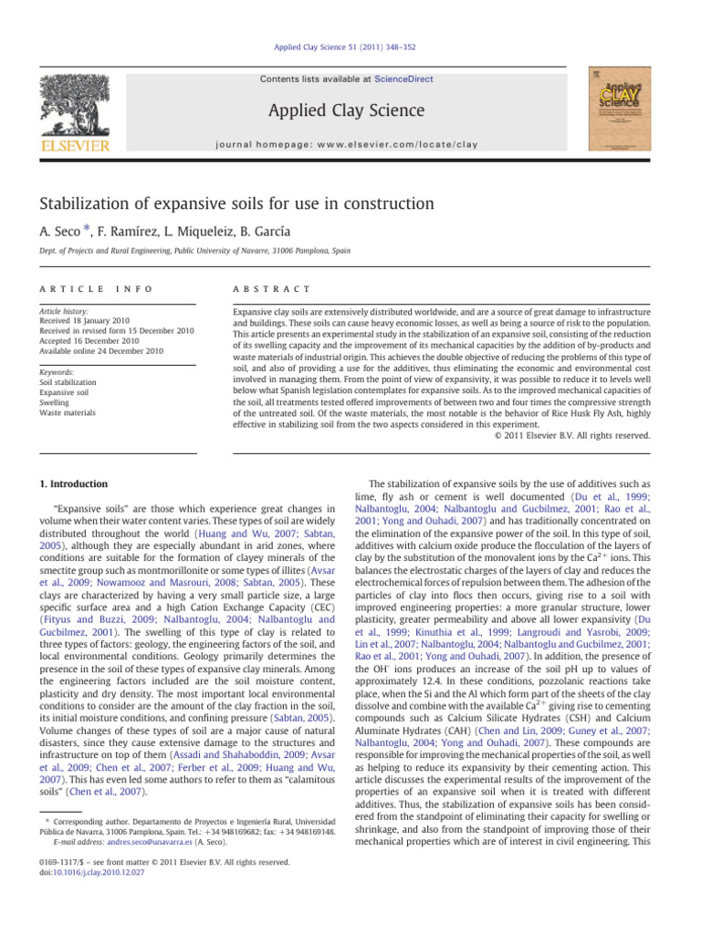 Stabilization of Expansive Soils For Use | PDF | Soil | Clay