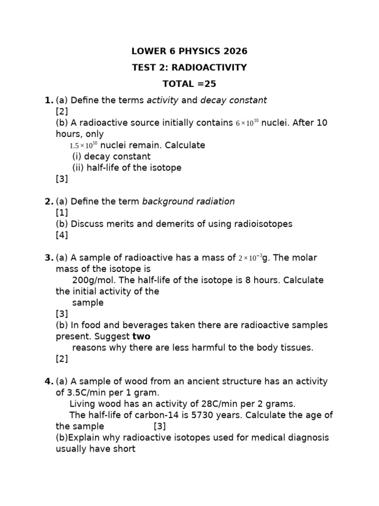 l6 Test 2 Radioactivity 2026 | PDF