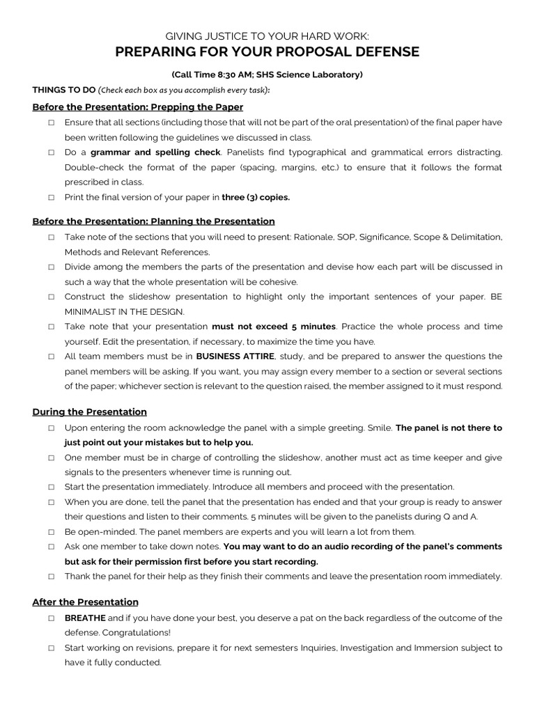 Proposal Defense Reminders | PDF