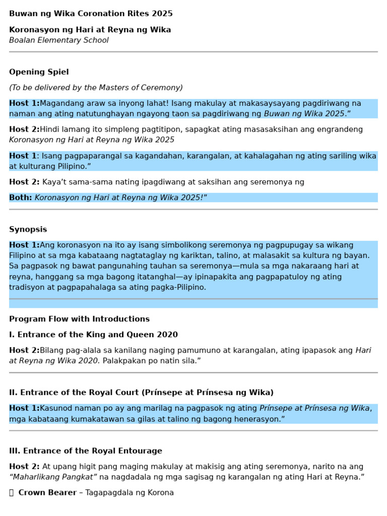 Buwan Ng Wika Coronation Rites 2025 | PDF