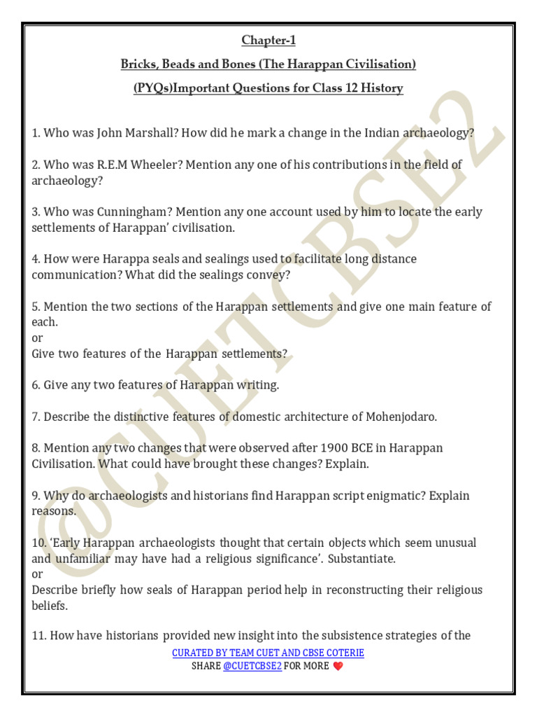 History Cbse Pyqs Ch-1 To 7 | PDF