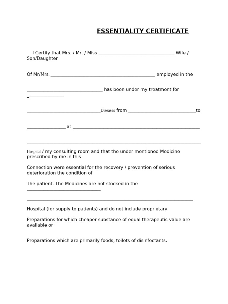 Essentiality Certificate | PDF