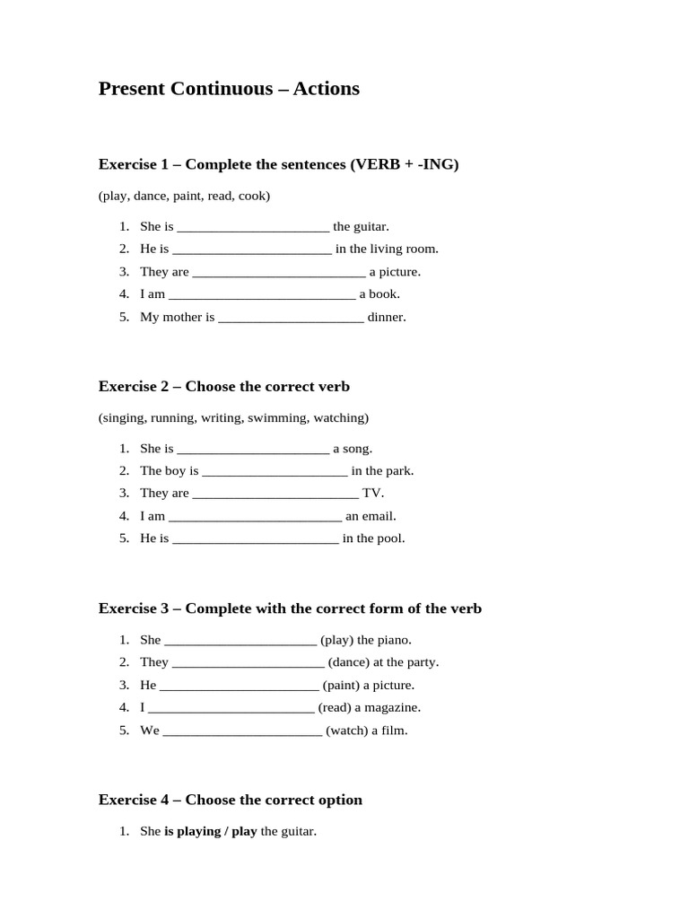 Present Continuous - Actions | PDF