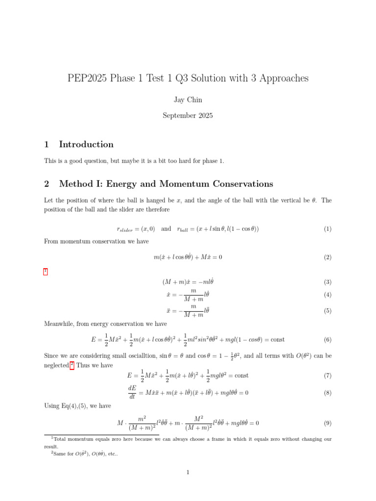 PEP2025 Phase 1 Test 1 Q3 Solution | PDF | Lagrangian Mechanics ...