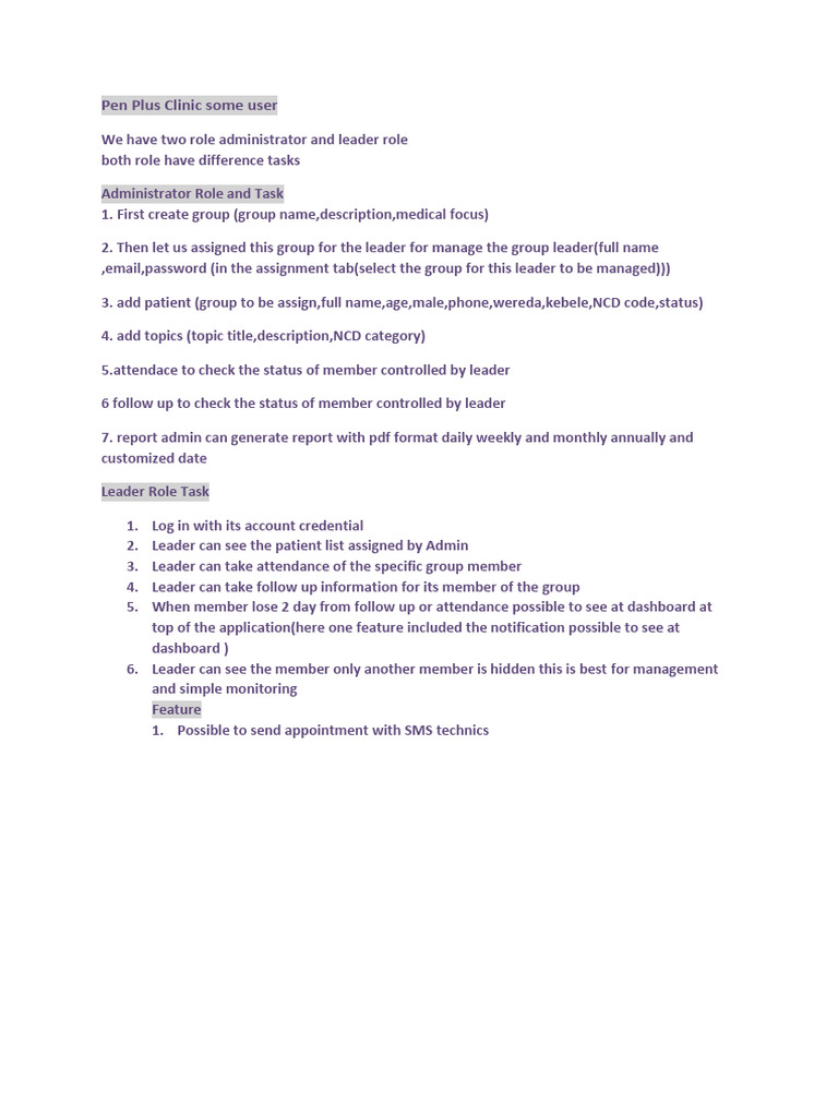 Documentation of Pen Plus Clinic | PDF