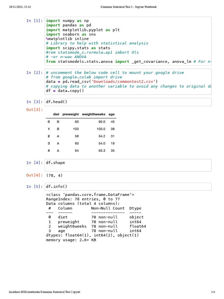 Common Statistical Test 2 - Jupyter Notebook | PDF | Data Analysis ...
