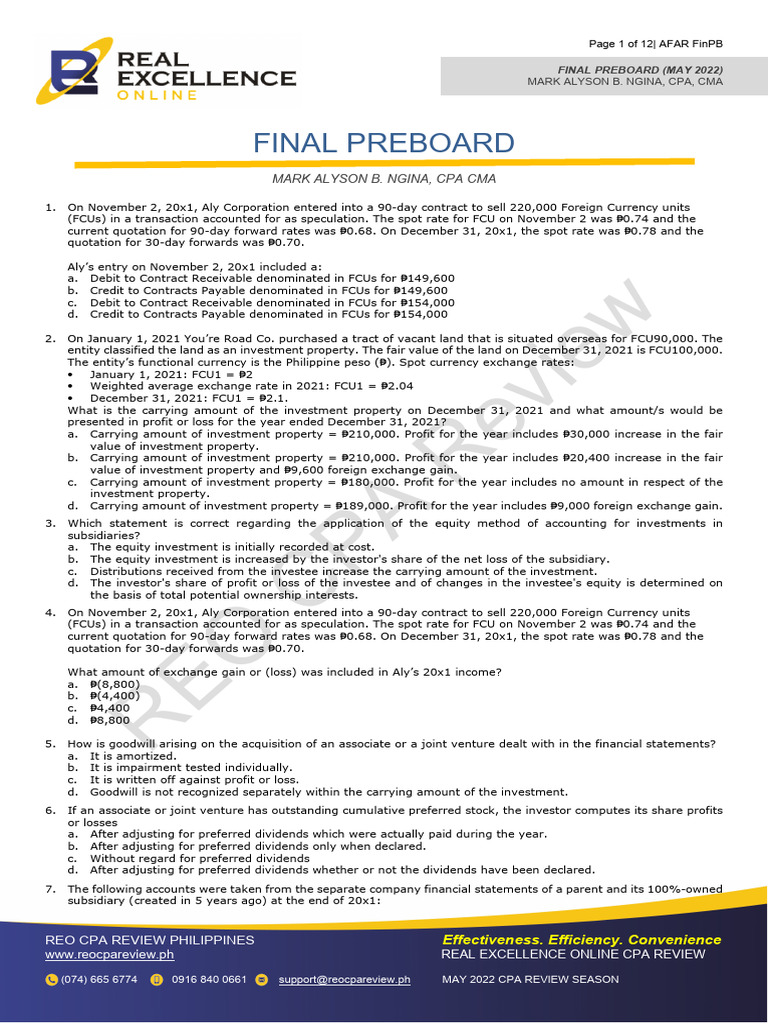 AFAR Final Preboard 3rd Batch | PDF | Goodwill (Accounting) | Investing