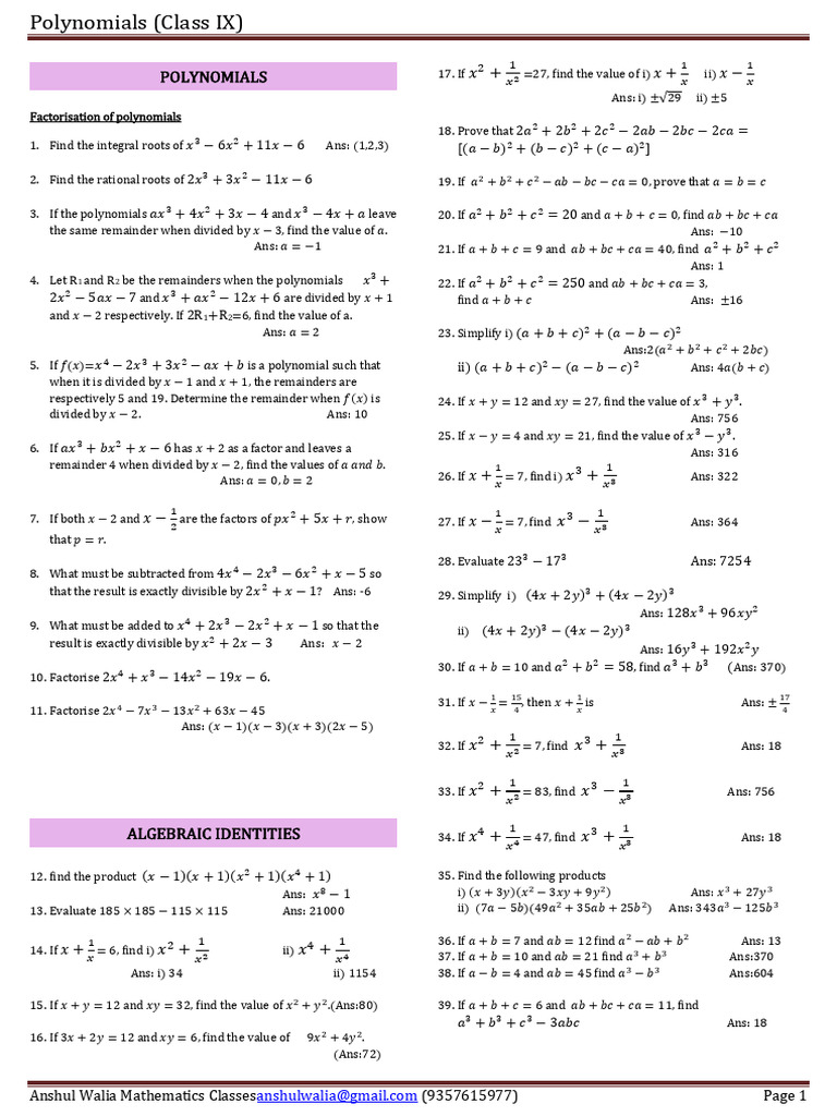 2 Polynomials IX Notes | PDF | Factorization | Mathematics