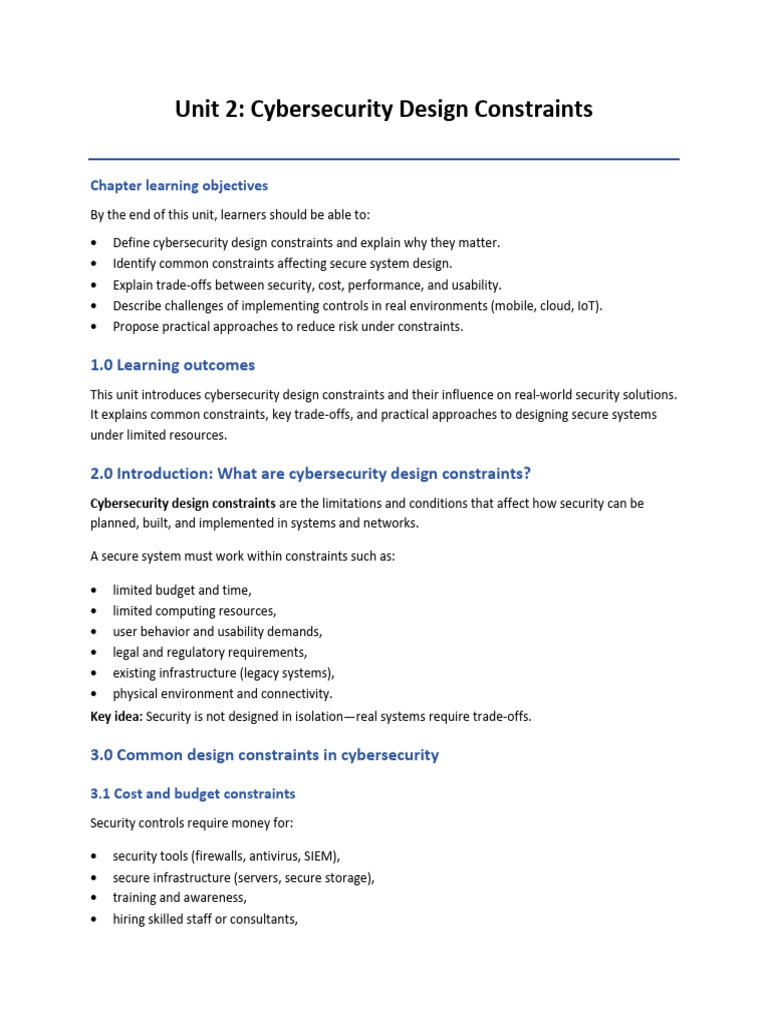 Unit 2 Cybersecurity Design Constraints Notes | PDF | Computer Security ...