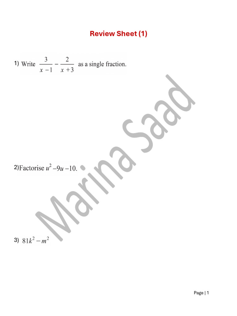 Review Sheet 1 | PDF