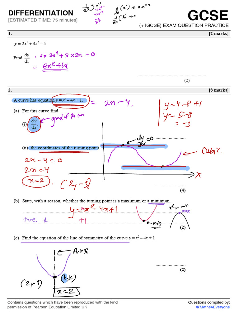 Differentiation Gcse 9 1 Practice Questions 30322 1 | PDF ...