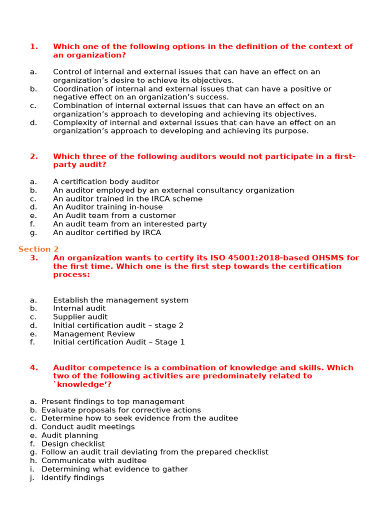 QMS Practice Important Questions | PDF | Audit | Internal Audit