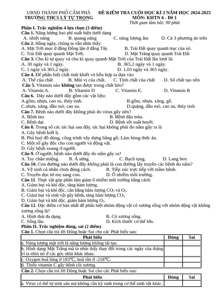 ĐỀ CK 2 KHTN 6 (24-25) | PDF
