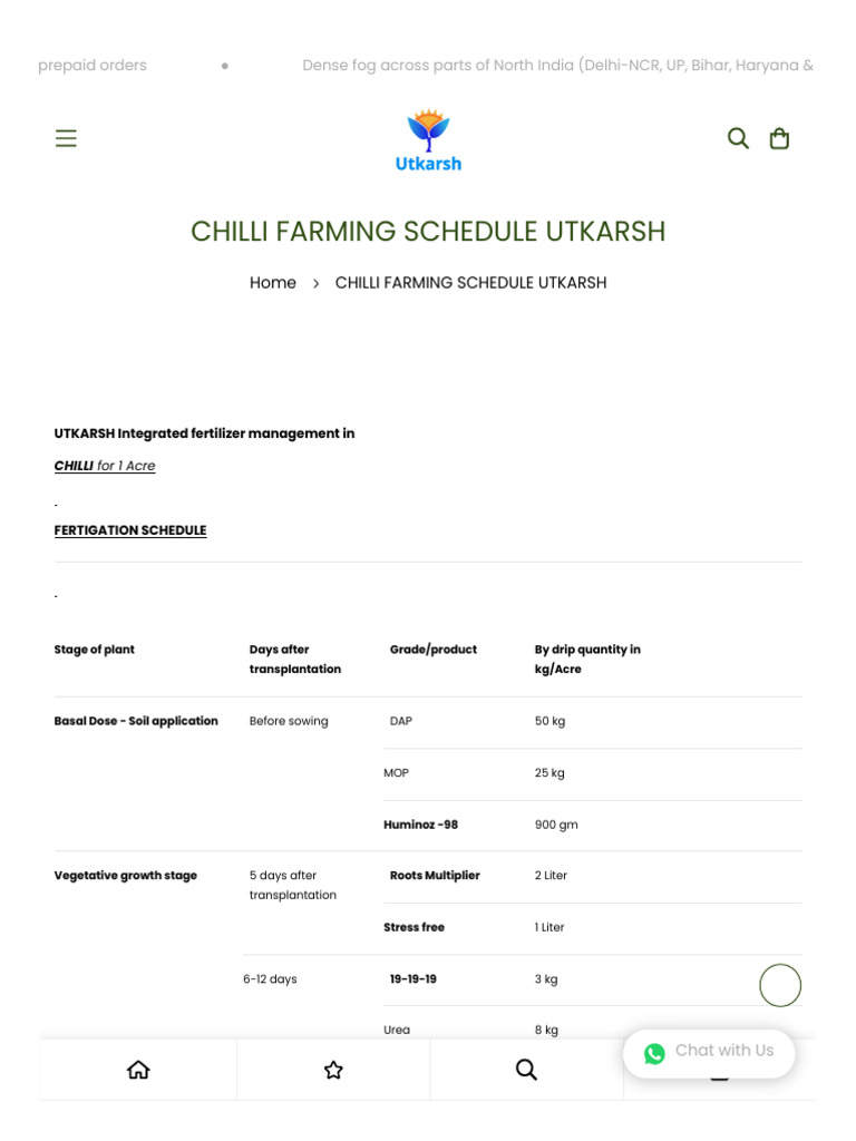 Chilli Farming Schedule Utkarsh | PDF | Litre | Organisms