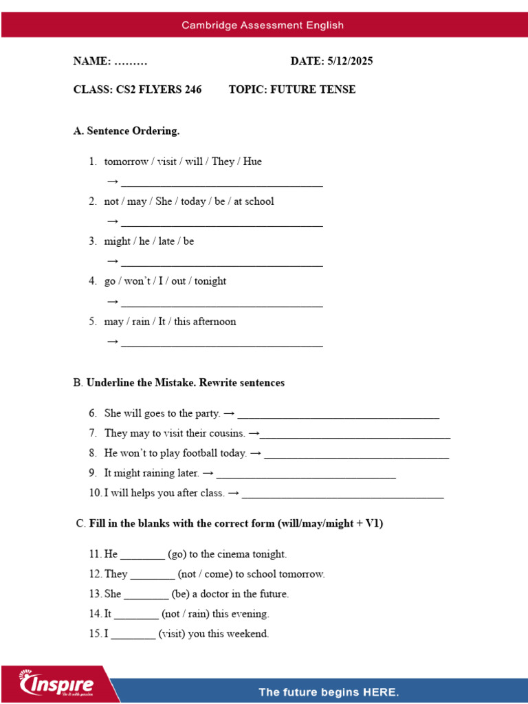 Cs2 Flyers Future Tense.docx | PDF