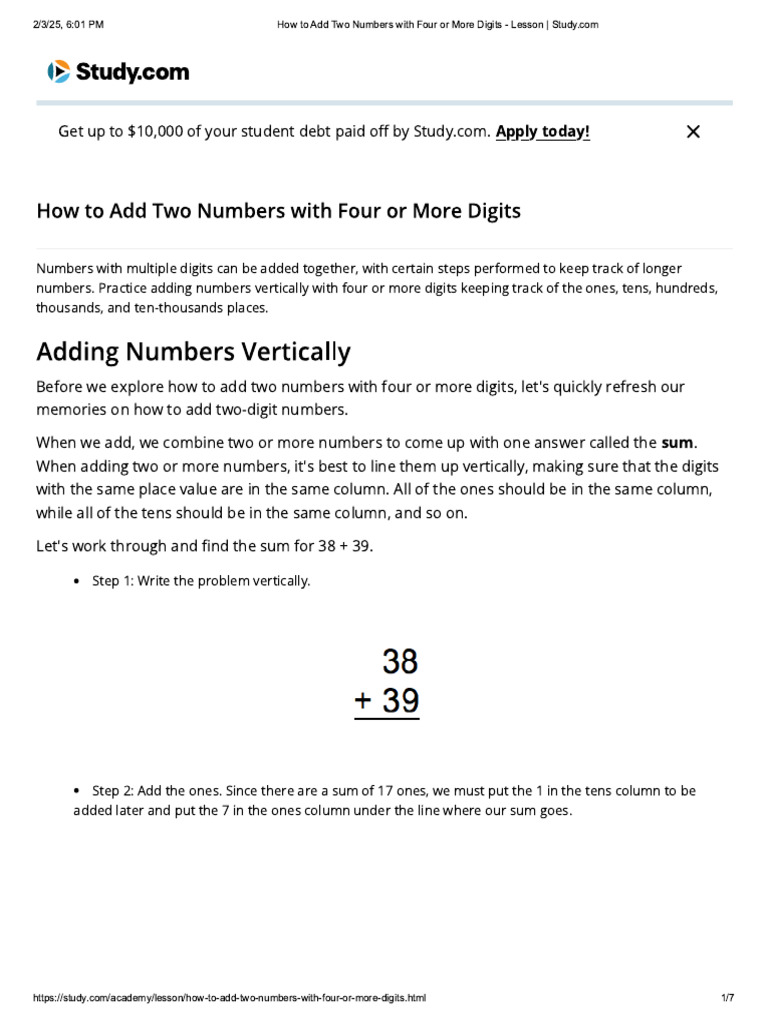 002 How to Add Two Numbers With Four or More Digits - Lesson _ Study | PDF