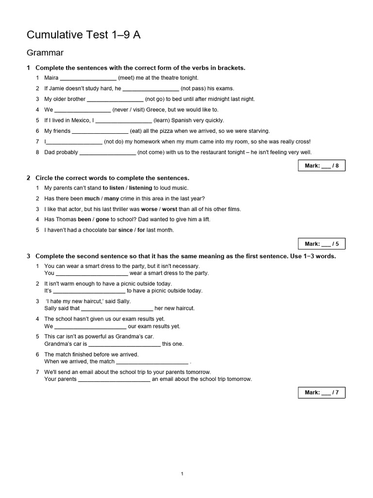Cumulative Test Units 1-9 | PDF | Mountaineering