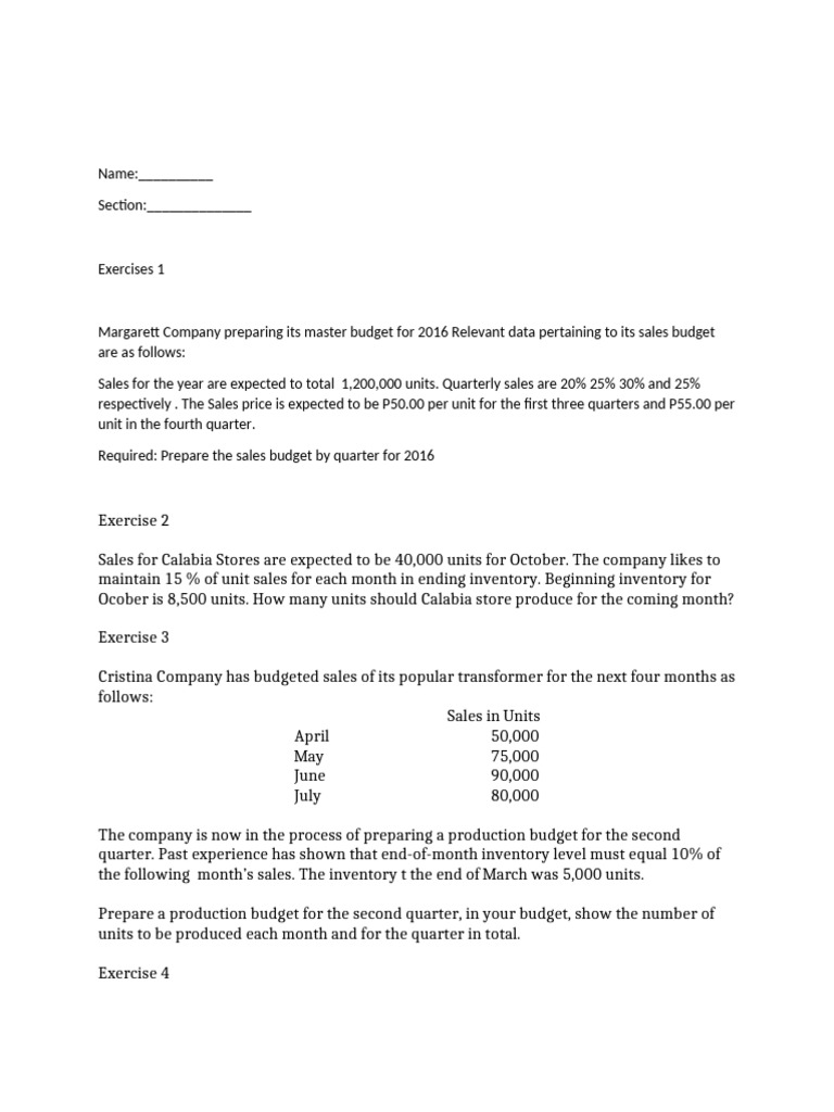 Engaging Activity 1 The Master Budget | PDF | Expense | Financial ...