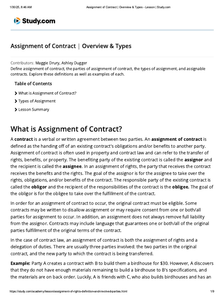 004 Assignment of Contract _ Overview & Types - Lesson _ Study | PDF
