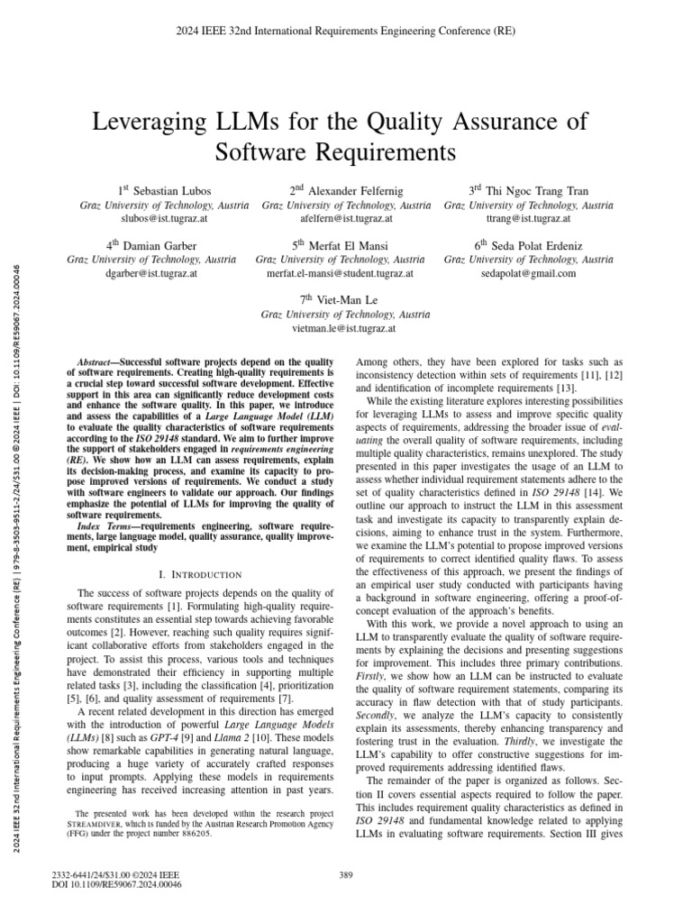 Leveraging LLMs for the Quality Assurance of Software Requirements ...