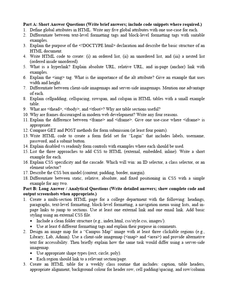 Web Technology UNIT 1 Assignment and Lab File | PDF | Html Element | Html