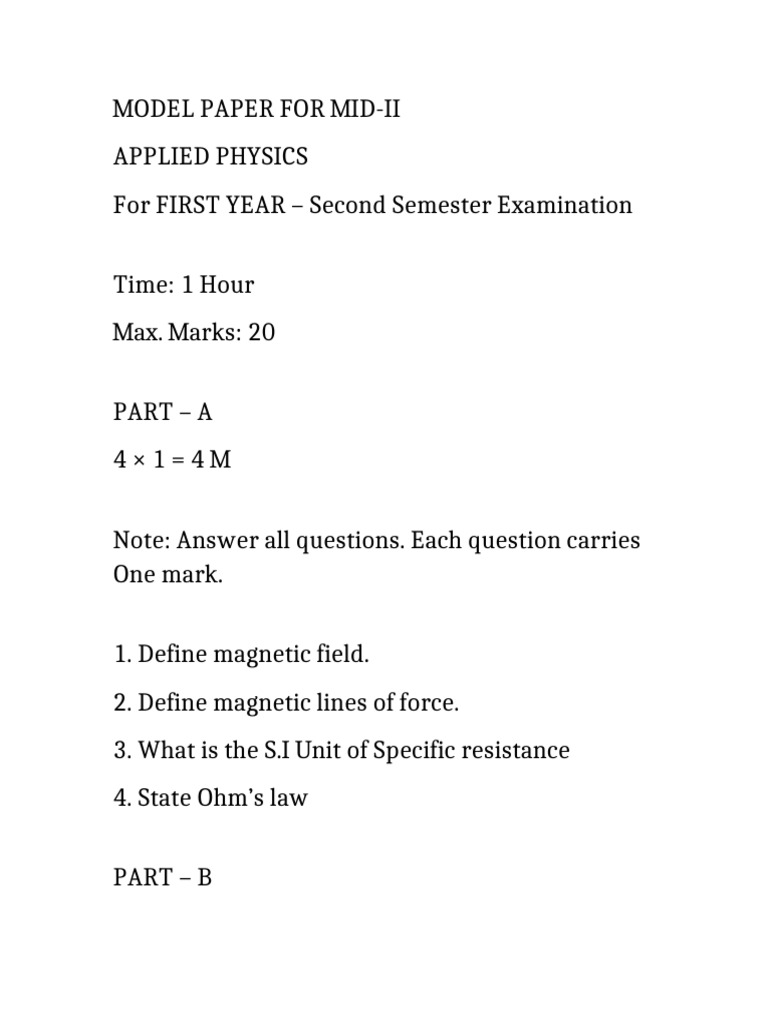 Applied Physics Model Paper Mid-II Font Size 20 | PDF