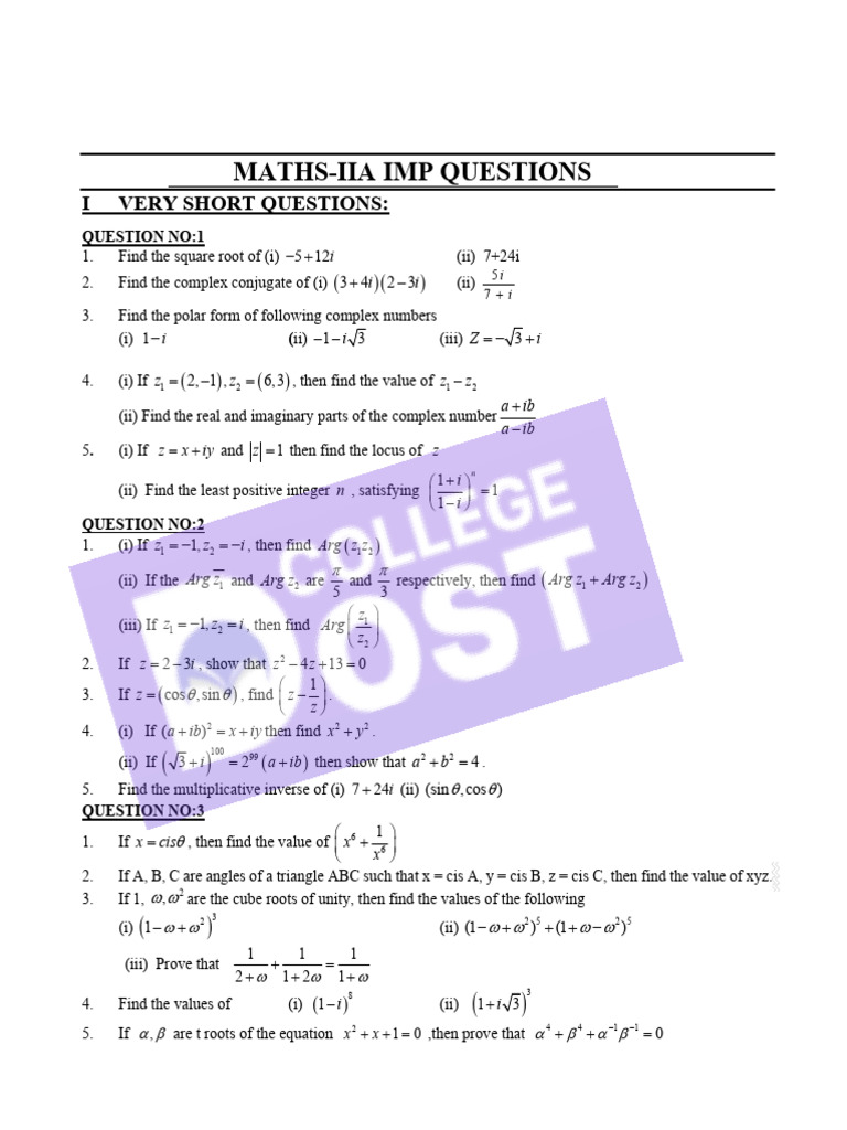 Ts Maths Iia Imp Questions CD | PDF | Zero Of A Function | Probability ...
