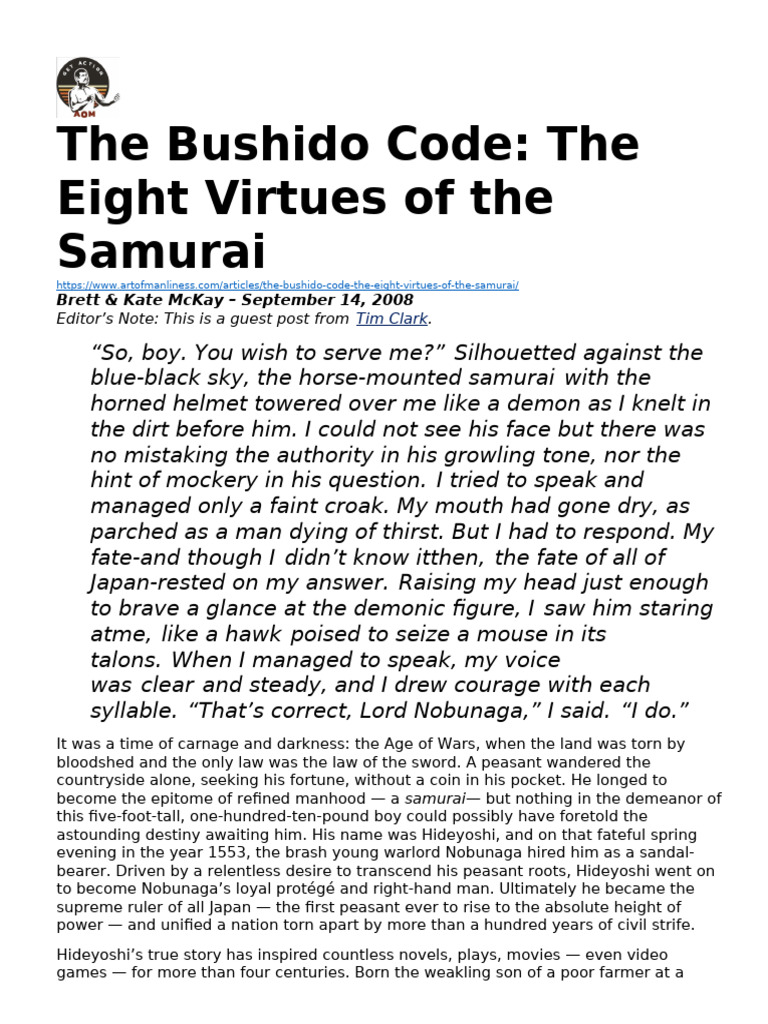 The Art of Manliness - The Bushido Code | PDF | Bushido | Samurai