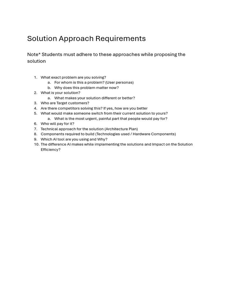 Solution Approach Requirements | PDF
