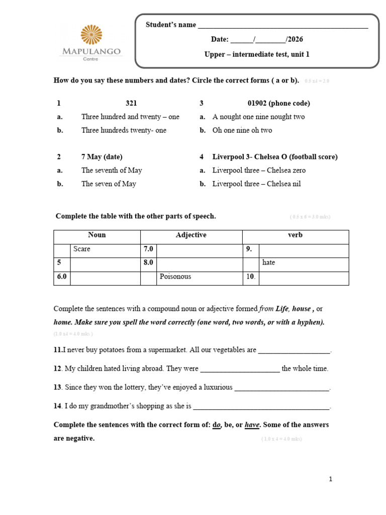 Test Student Upper Intermediate Unit 1 | PDF | Linguistic Typology ...