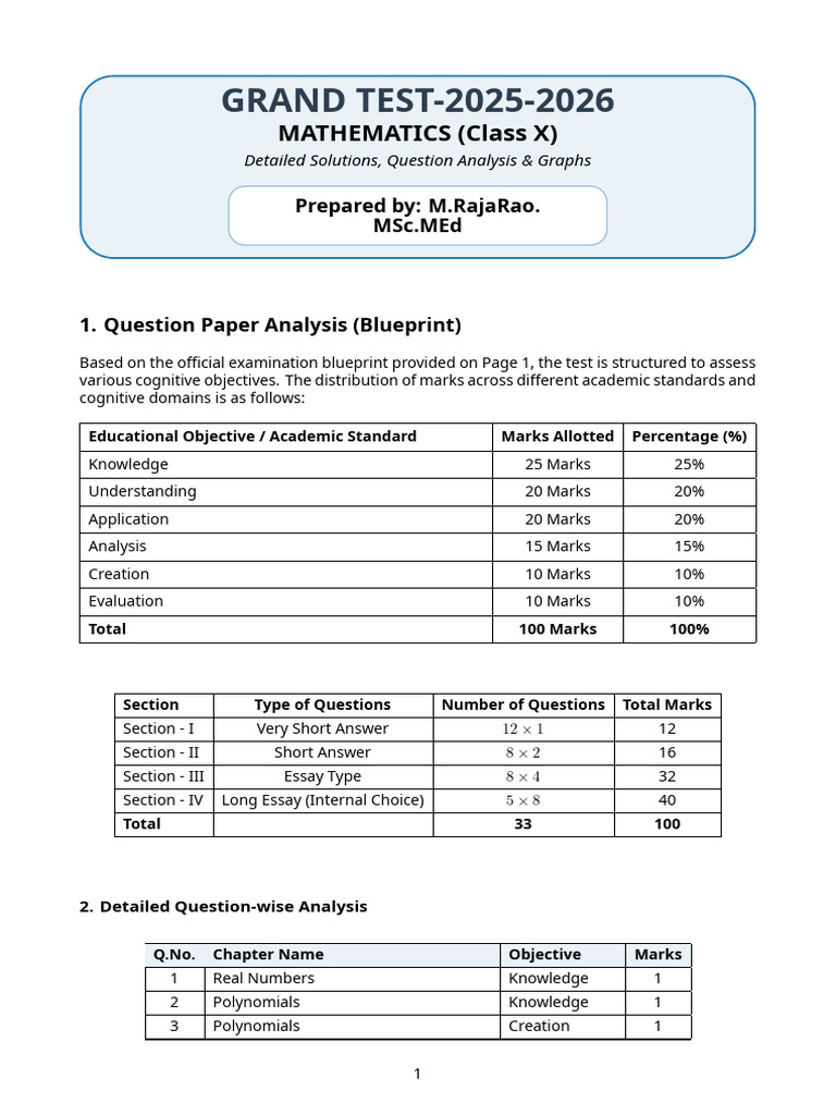Mathematics Grand Test 2026 - Solutions | PDF | Equations ...
