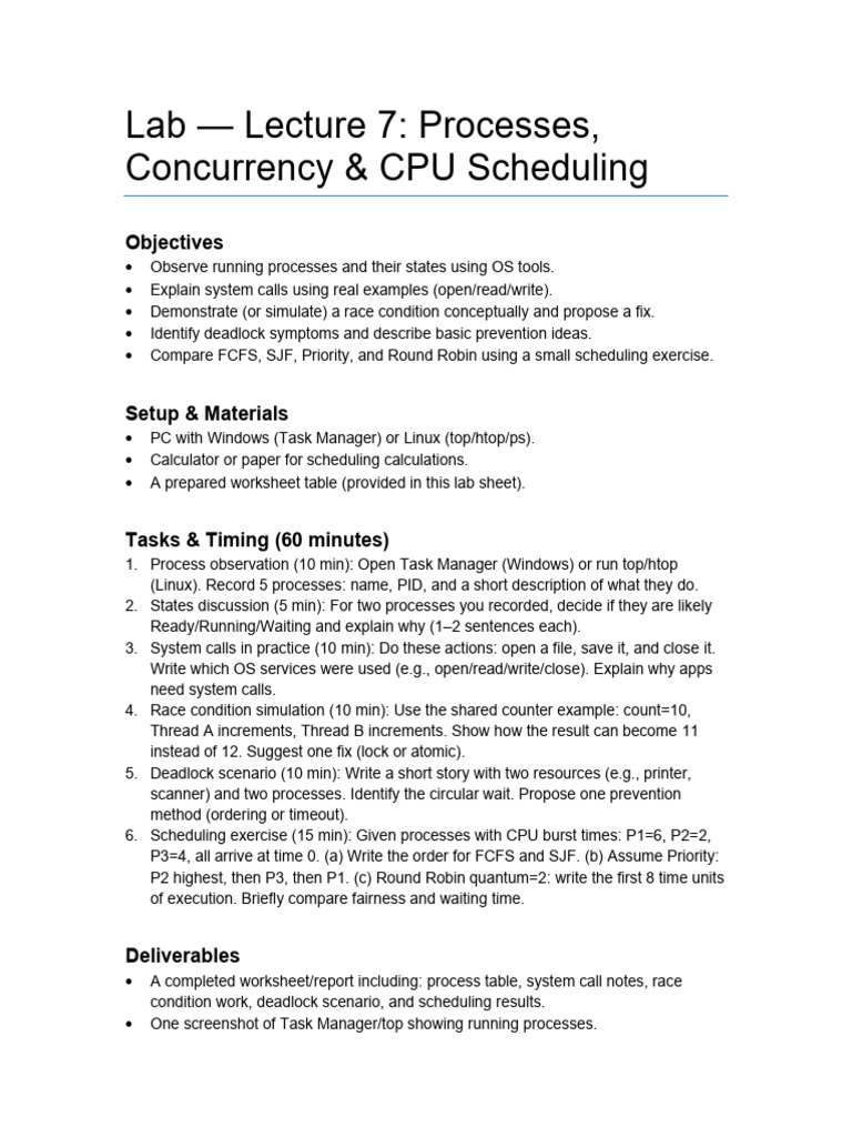 LAB 7 Processes Scheduling | PDF