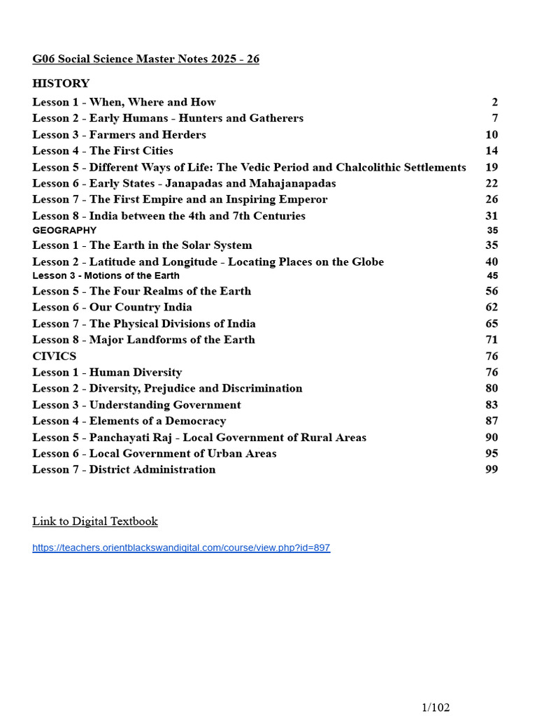 G06 Social Science Master Notes 2025-26 | PDF