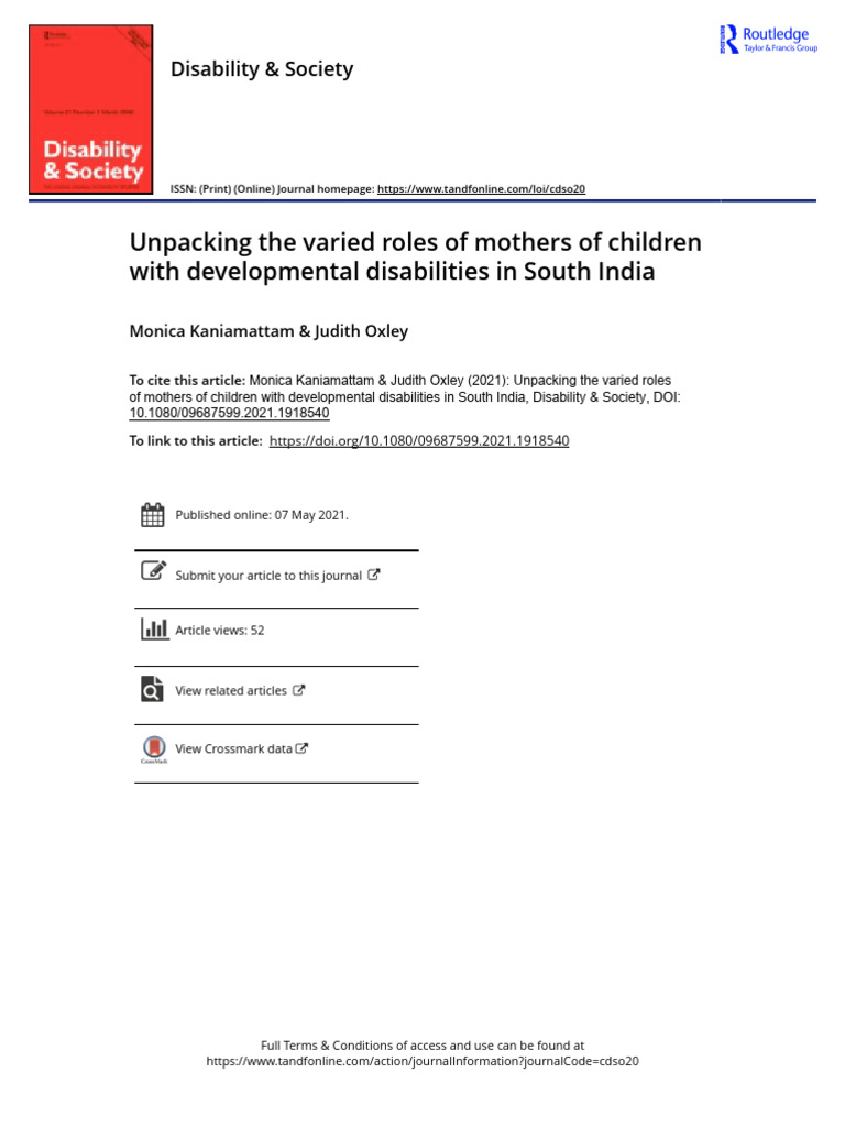 Kaniamattam (2021) Unpacking the Varied Roles of Mothers of Children ...