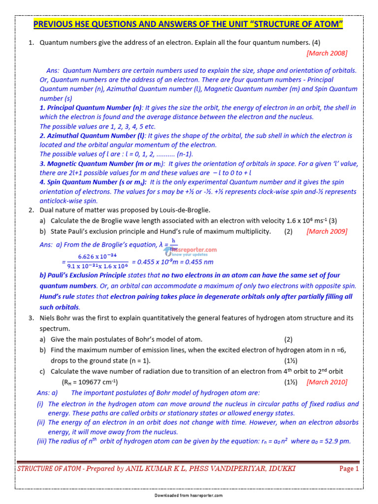 2 Structure of Atom Q & a(Hssreporter•Com)_260204_233149 | PDF | Atomic ...