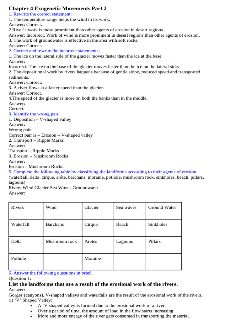Class 9 Geography Chapter 4 Exogenetic Movements Part 2 | PDF | Erosion ...