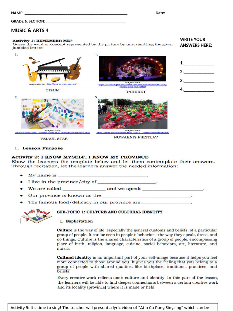 Activities Mapeh 4 (AutoRecovered) | PDF