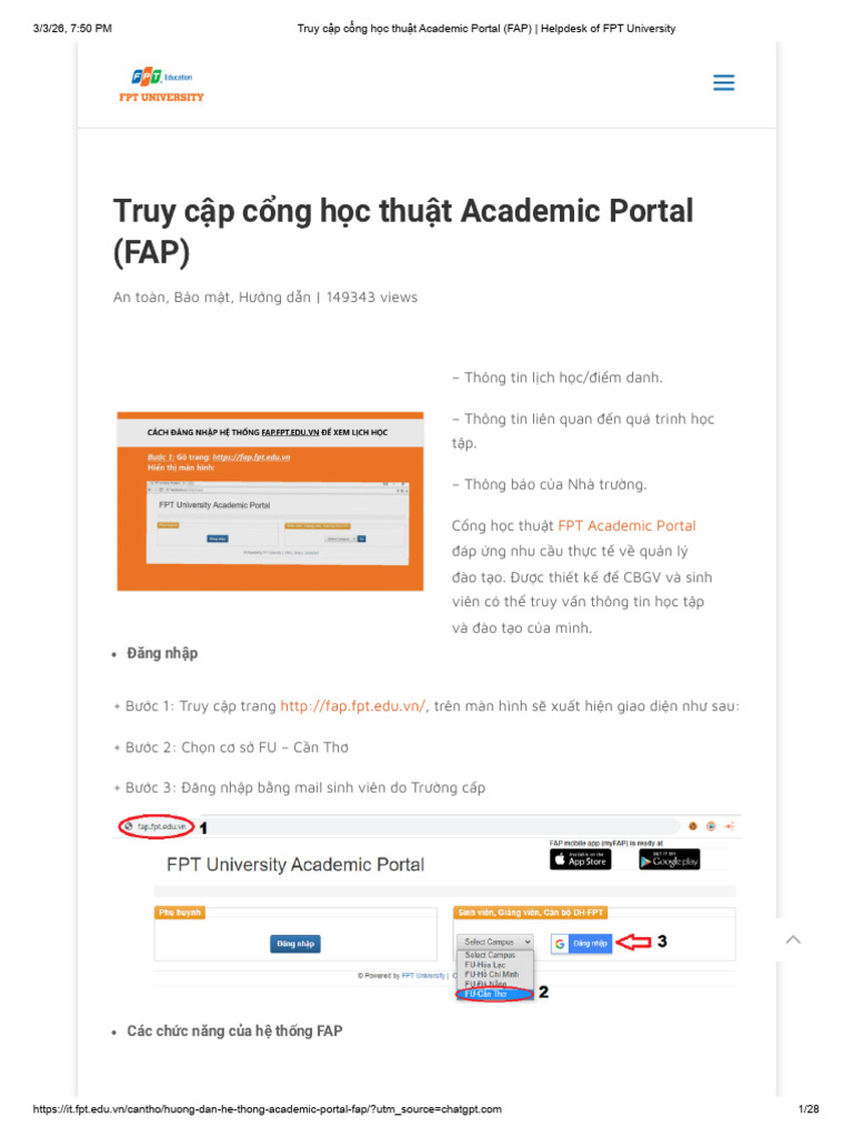 Truy Cập Cổng Học Thuật Academic Portal (FAP) _ Helpdesk of FPT ...