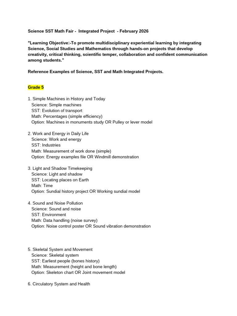 Grade 5 Science SST Math Fair - Project Examples | PDF | Agriculture ...
