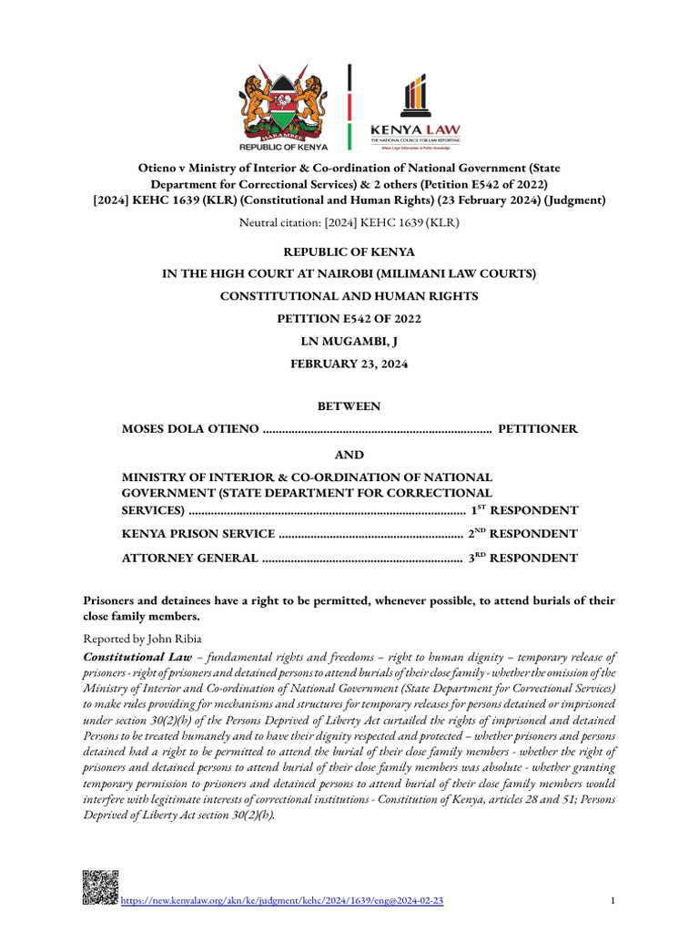 Neutral Citation: (2024) KEHC 1639 (KLR) : Constitutional Law | PDF ...