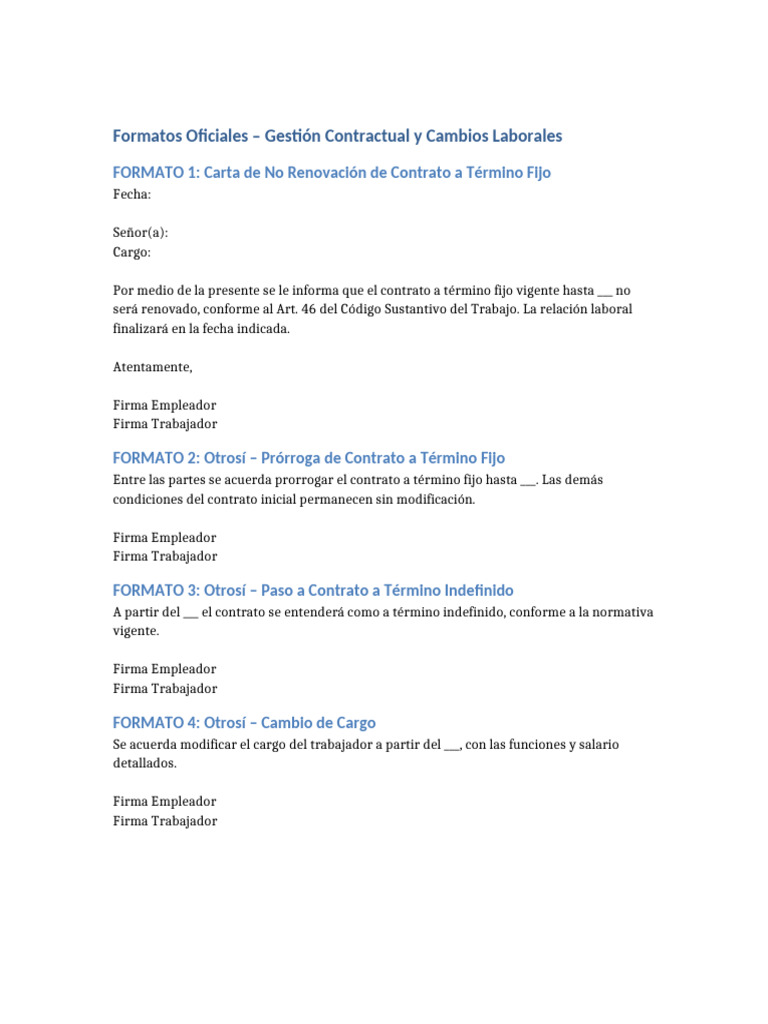 Formatos Oficiales RRHH Colombia 2025 | PDF